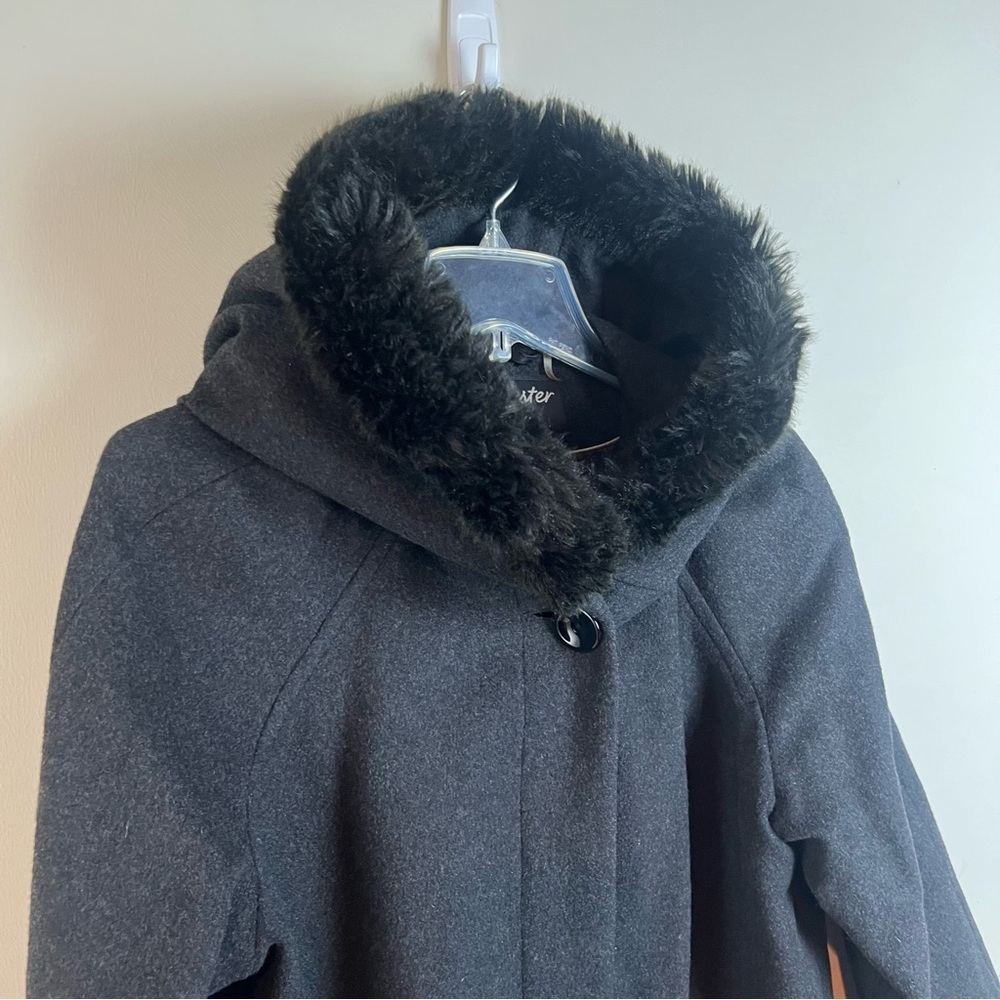 Forecaster Lambswool Velvet Black Peacoat Coat Size 16 Fur Hooded Pockets - Picture 4 of 15